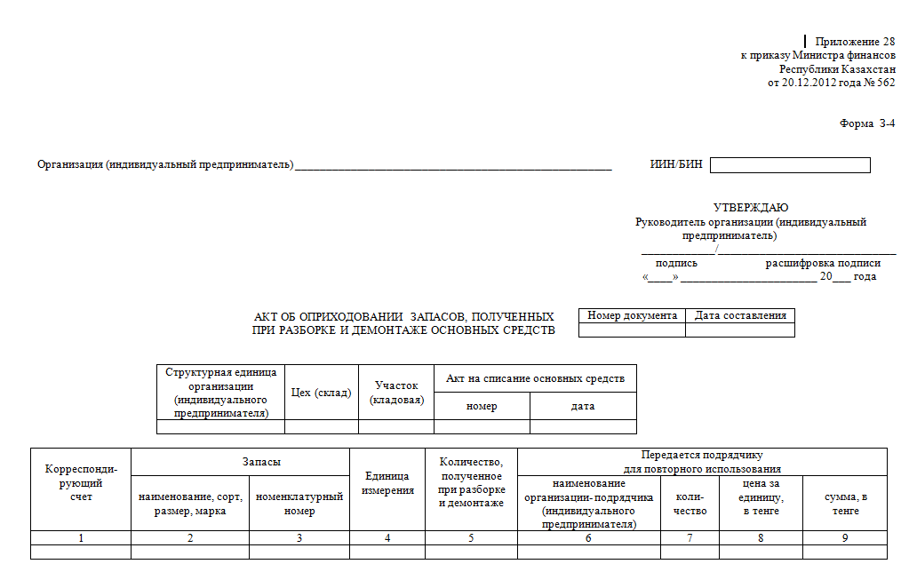 Акт о списании ос образец